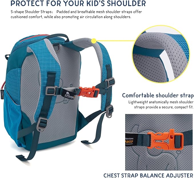 MOUNTAINTOP 8L Kids Backpack,Toddler Backpack Travel Daypack with Chest Strap,Small Backpack for Preschool and Kindergarten