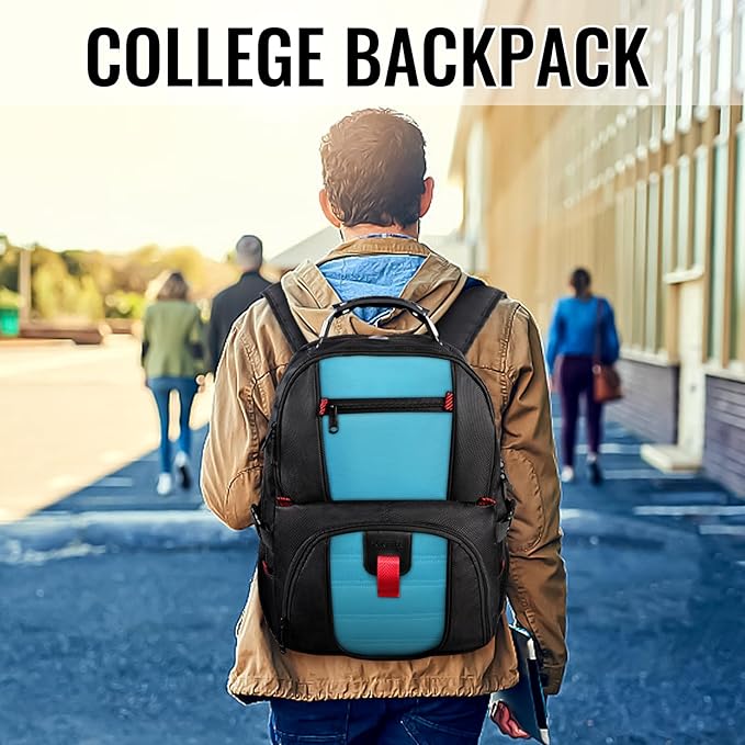 YOREPEK 18.4 Laptop Backpack, Large Backpacks with USB Charger Port, TSA Friendly Flight Approved Weekend Carry on Backpack with Luggage Strap for Men and Women, Blue