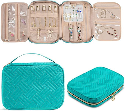 SFYBYHEART Travel Jewelry Organizer Case, Jewelry Travel Bags for Women, Large Capacity Travel Jewelry Case for Tangle-Free Earrings, Necklaces, Rings Storage, Travel Accessories,Teal