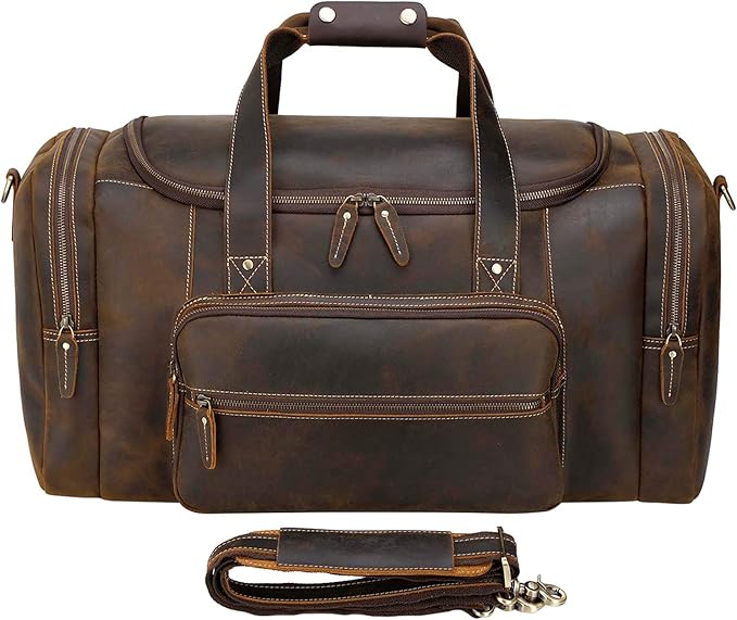 Polare 23" Full Grain Cowhide Leather Gym Duffle Weekender Overnight Travel Duffel Bag For Men