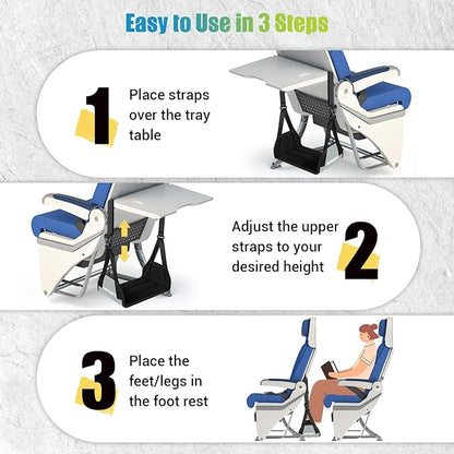 2-Pack Foot Hammock for Plane Travel, No Collapse Thickened Bamboo Airplane Foot Rest with Extended Adjustment Strap, Portable Desk Foot Hammock to Relax Your Feet, Foot Sling Travel Essentials(Grey)