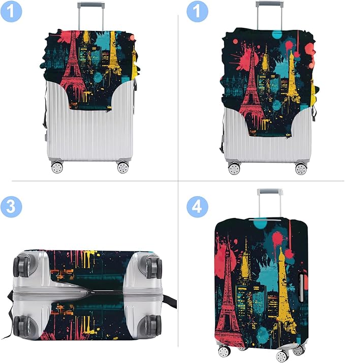 Luggage Cover Washable Suitcase Protector Anti-scratch Suitcase cover Fits 20-34 Inch Luggage (Tower-4, XL(32-34inch suitcase))