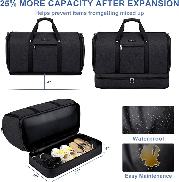 Garment Duffle Bag for Travel - Convertible Carry on Garments Duffel Bags Travel Bag for Women Men Large Weekender Bag with Shoes Compartment 3 in 1 Hanging Clothes Suit Dress Bag 3pcs Set