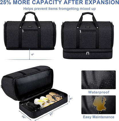 Garment Duffle Bag for Travel - Convertible Carry on Garments Duffel Bags Travel Bag for Women Men Large Weekender Bag with Shoes Compartment 3 in 1 Hanging Clothes Suit Dress Bag 3pcs Set