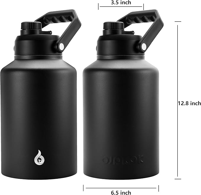 BJPKPK One Gallon(128 oz) Insulated Water Bottle, Dishwasher Safe Stainless Steel Jug, BPA Free Jug with Ergonomic Handle & Anti-slip Bottom, Large Water Bottle, Black