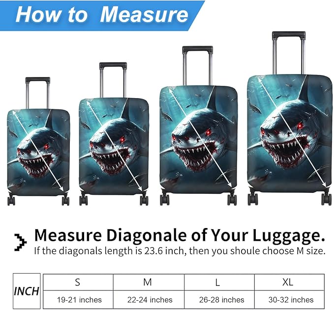 Luggage Cover Protector for 26-28 Inch Suitcases, TSA Approved Elastic Travel Suitcase Covers, Anti-Scratch Washable Luggage Sleeve for Carry On & Checked Bags, Fierce Shark