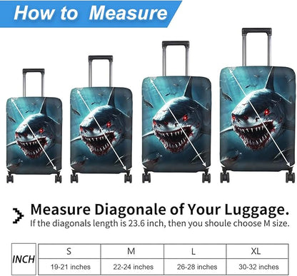 Luggage Cover Protector for 26-28 Inch Suitcases, TSA Approved Elastic Travel Suitcase Covers, Anti-Scratch Washable Luggage Sleeve for Carry On & Checked Bags, Fierce Shark