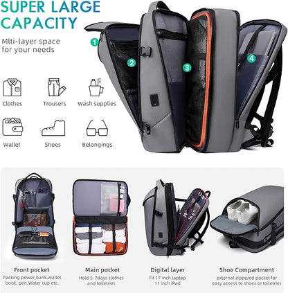Laptop Backpack for Women, 50L Carry On Backpack Men, Expandable Flight Approved Water Resistant Luggage with 3 Packing Cubes & USB Port, Travel Backpack Fits 17.3 Inch Notebook