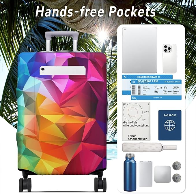 Geometry Travel Luggage Cover, Travel-Themed Suitcase Protector Stretchable, Washable Travel Suitcase Cover (M for 22-24 Inch Luggage)