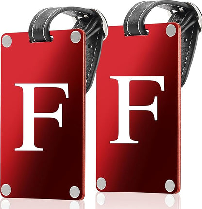 Premium 3-Layer Aluminum Luggage Tags by Fortuna - Easy to Claim, Laser-Engraved, Plastic-Free, and Eco-Friendly Luggage Tag Holders, 2-Pack, Red (F)