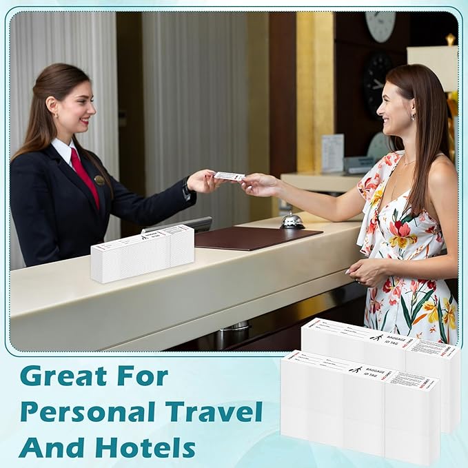 2000 Pcs Paper Hotel Luggage Tags with Transfer Tape On Back Luggage Tags Bulk Black Baggage Claim Check Tags Serial Numbering Claim Ticket Baggage Identification for Suitcase Motel Bag Storage