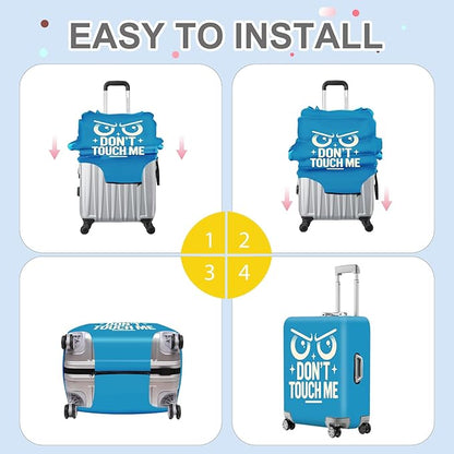 ANNA QUEEN Funny “Don’t Touch Me” Luggage Cover, Bold Blue Suitcase Protector with Angry Eyes Design, Stretchable, Washable Travel Cover for 32-34 Inch Luggage