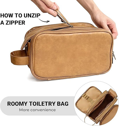Elviros Toiletry Bag for Men, Large Travel Shaving Dopp Kit Water-resistant Bathroom Toiletries Organizer PU Leather Cosmetic Bags