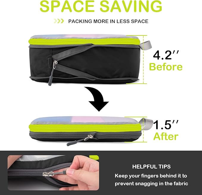 Cipway Compression Packing Cubes Mesh, Lightweight Luggage Organizer Bags with Laundry Bag, Toiletries Bag and Shoe Bag, Travel Essentials for Carry on Suitcase（8 Pcs,Black）