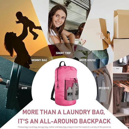 Laundry Bag Backpack Large Travel Laundry Bag with Adjustable Shoulder Straps Portable Laundry Hamper for College, Dorm, Apartment Camp
