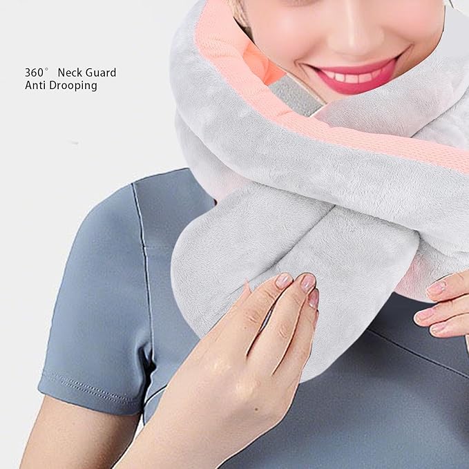 Aramox Twist Memory Foam Travel Pillow, Ergonomic Airplane Headrest Travel Neck Pillow for Traveling Suitable for Airplanes, Offices and Cars (Pink Grey)