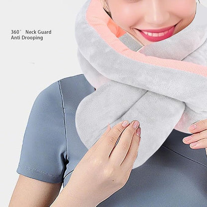 Aramox Twist Memory Foam Travel Pillow, Ergonomic Airplane Headrest Travel Neck Pillow for Traveling Suitable for Airplanes, Offices and Cars (Pink Grey)
