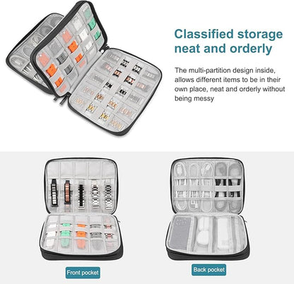 Electronic Accessories Organizer Carry Bag, Travel Cable Organizer Pouch, Watch Band Storage Case, Double Layers Oxford Cloth Watch Strap Holder for Cord, Charger, Phone, Earphone, USB Cable (L)