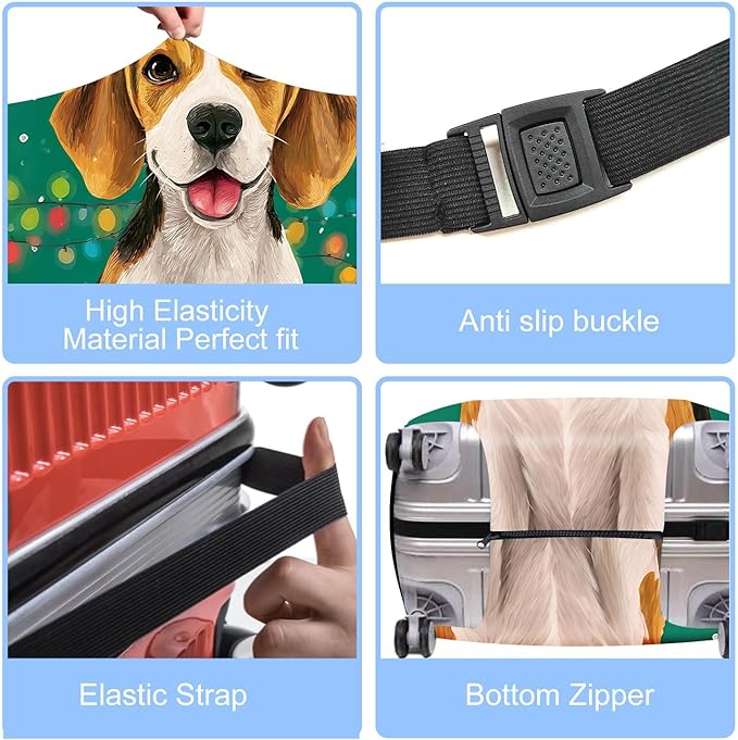 Christmas Dog Luggage Cover – Cute Reindeer Puppy Suitcase Cover Protector, Stretchable Waterproof Travel Sleeve,S