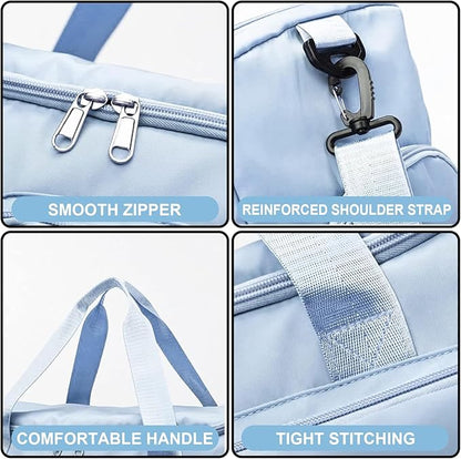 Gym Bag for Women Men, Travel Duffle Bag Large Capacity Carry On Weekender Bag With Shoe Compartment Gym Tote Dry Wet Separation Duffel Bag with Makeup Bag, Blue