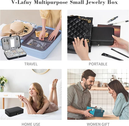 Travel Jewelry Organizer with Mirror Portable Case Small Jewellery Box Gift for Women for Earrings Rings Necklaces, Black A-1