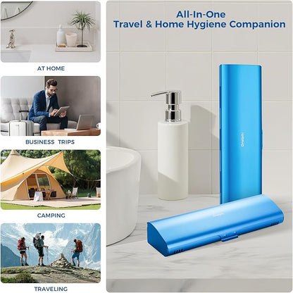 Aluminum Electric Toothbrush Travel Case, 2 in 1 Travel Toothbrush Holder for Oral B/Oral-B Pro 1000 1500 5000 7000 and Most Electric Toothbrush for Traveling, Removable Silicone Liner-Blue