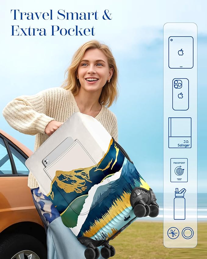 Slohif Luggage Cover for Suitcase Tsa Approved Protector - Luggage Sleeve Large Suit Case Cover Travel Stretch Baggage Case Protective Washable Fit 18-20 Inch Mountain XS