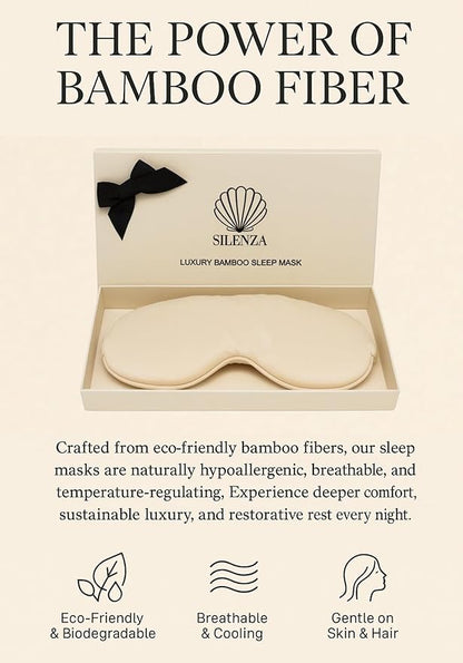 Luxury Bamboo Sleep Mask – Ultra-Soft Cooling Eye Mask for 100% Light Blocking, Adjustable Comfort Strap, Perfect for Travel & Better Sleep (Ivory)