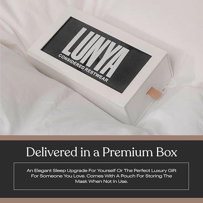 Lunya Weighted Silk Sleep Mask – Mulberry Silk Eye Cover with Cooling Glass Beads, Noise-Reducing Fit, Washable Fabric, and Travel Pouch – Sleeping Mask for Men and Women - Meditative Grey – Large