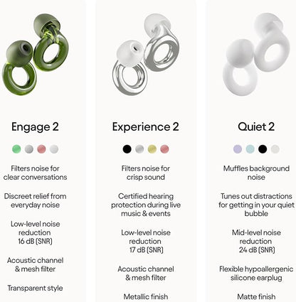 Loop Engage 2 Ear Plugs – Everyday Noise Relief with Clear Speech for Social Gatherings, Work, Conversation, Parenting & Noise Sensitivity – 16 dB Noise Reduction Earplugs