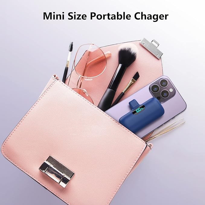 Mini Portable Charger for iPhone,Upgraded 5000mAh PD Fast Charging Battery Pack,LCD Display Cute Power Bank Portable Phone Charger for iPhone 14/14 Pro Max/13/13 Pro/12 Pro/11/XS/XR/X/8/7/6-Deep Blue