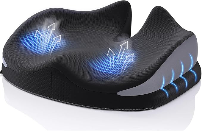 Benazcap Large Seat Cushion for Office Chair Memory Foam Coccyx Pain Relief Cushion Pillow for Back Support Non-Slip Seat Pad for Office Desk, Car Seat, Wheelchair, Sciatica