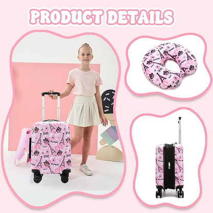 Kid's Luggage Set 3 Piece Suitcase Set 16" Hardside Luggage with Spinner Wheels Girls Carry on Toddler Travel Rolling Suitcase with Duffle Bag Neck Pillow Airline Approved