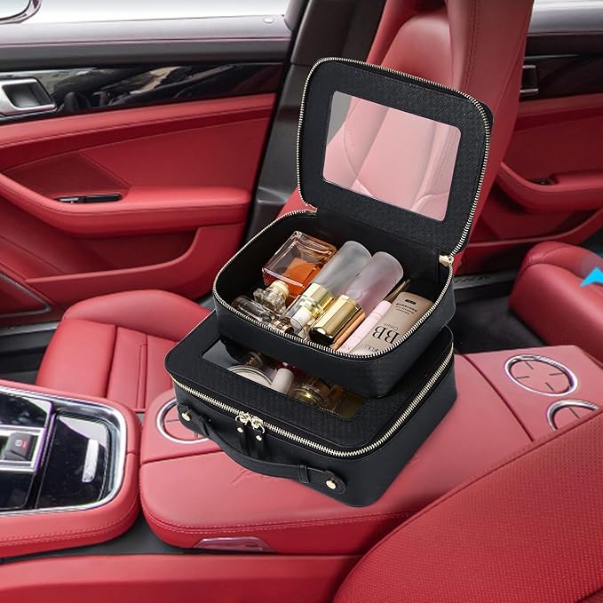 Pinkmik Clear Makeup Bag for Women Waterproof Travel Cosmetics and Toiletries Case Portable Makeup Oaganizer Bag Clear Car Bag with Zipper (Black, M+L)