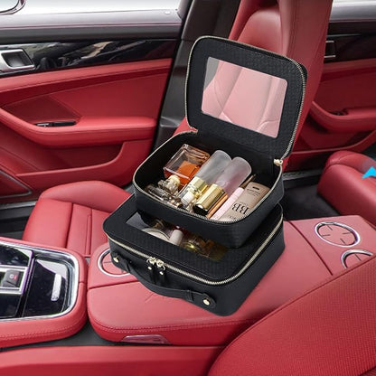 Pinkmik Clear Makeup Bag for Women Waterproof Travel Cosmetics and Toiletries Case Portable Makeup Oaganizer Bag Clear Car Bag with Zipper (Black, M+L)