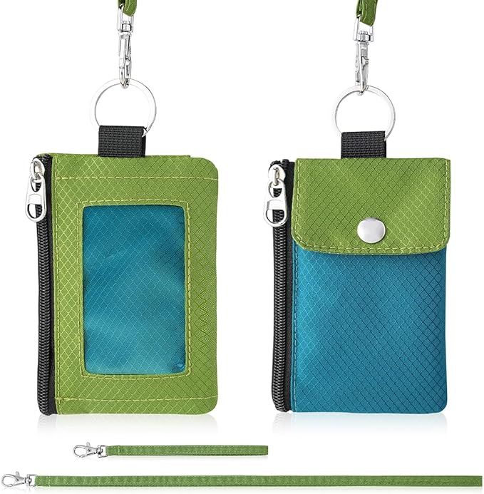 Minimalist Wallet For Mens Womens, Keychain RFID Blocking Zipper Small Wallet with ID Window 2 Lanyards,Water Resistant Travel Cash Card Coin Case Boys Girls