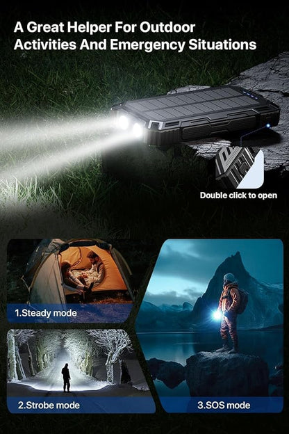 Power Bank 49800mAh Solar Portable Charger Wireless Charging USB-C 15W Fast Charging with 4 Built-in Cables LED Flashlight Battery Pack Compatible with iPhone, iPad, Galaxy, Perfect for Camping