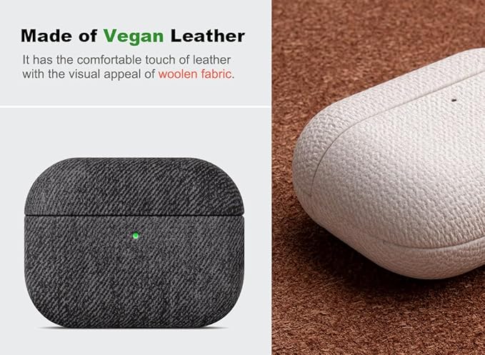 Handmade Case - for AirPods Pro 3 Case Cover - Selected Skin-Friendly Vegan Leather, Woolen Fabric Cloth Style, Drop Protective Hard Cover for AirPods Pro 3rd Generation Earbuds - Black