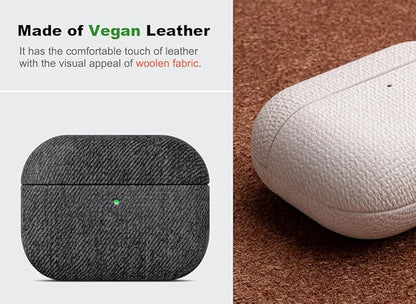 Handmade Case - for AirPods Pro 2 Case Cover - Selected Skin-Friendly Vegan Leather, Woolen Fabric Cloth Style, Drop Protective Hard Cover for AirPods Pro 2nd Generation Earbuds - Black
