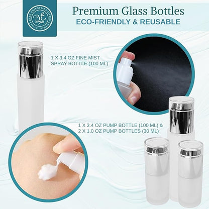 14 Pcs Travel Skincare Containers Set-TSA Approved Toiletry Bag & Glass Travel Bottles for Toiletries Pump, Spray & Dropper Bottles Travel Size Containers for Foundation, Serum Moisturizer Oil & Cream