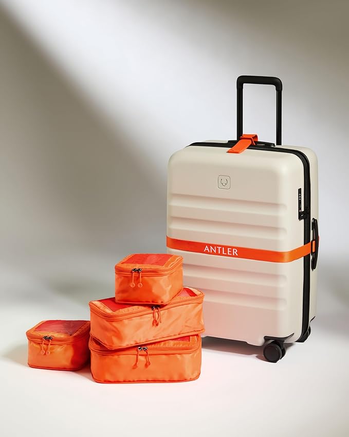 ANTLER - Compression Packing Cubes for Travel, Luggage Organiser for Suitcases or Bags, Travel Accessories, Set of 4, Coral