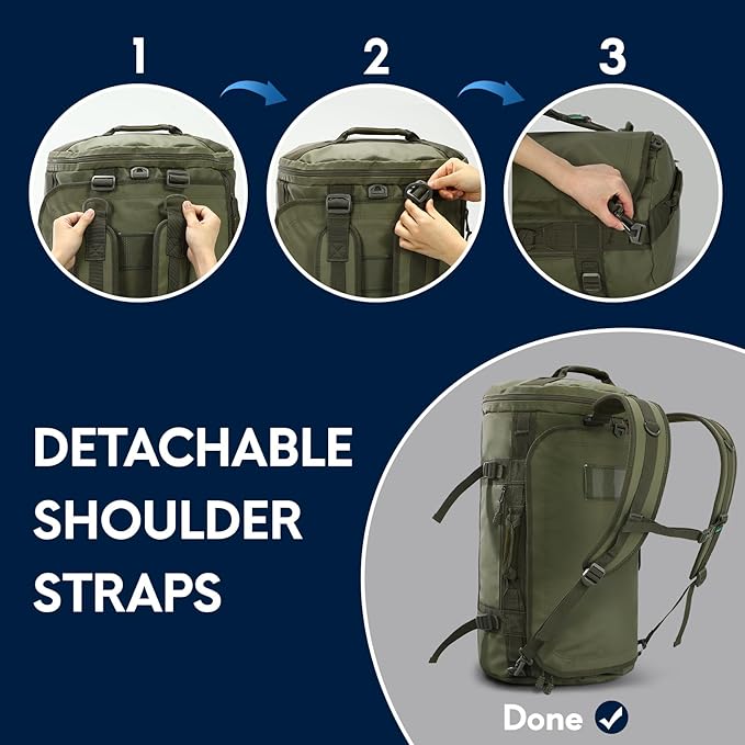 Haimont Large Duffle Backpack Bag for Men Travel, Heavy Duty Duffel Bags with Shoes Compartment for Long Trip, Camping, Water-resistant, 90L, Army Green