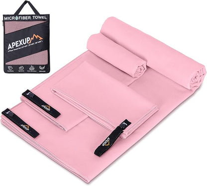 APEXUP Microfiber Travel Towel, Ultra Absorbent Quick Dry Towels, Lightweight Gym Sports Camping Towel for Workout, Yoga, Beach, Shower, Swimming (Combo, Pale Rose)