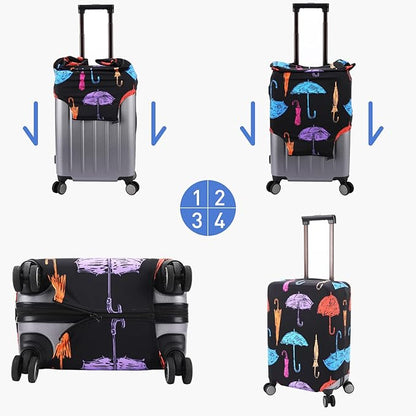 Travel Luggage Cover Protector Anti Scratch Dust Proof Suitcase Cover Fits 27-30 Inch Luggage (L, Black,Umbrella)