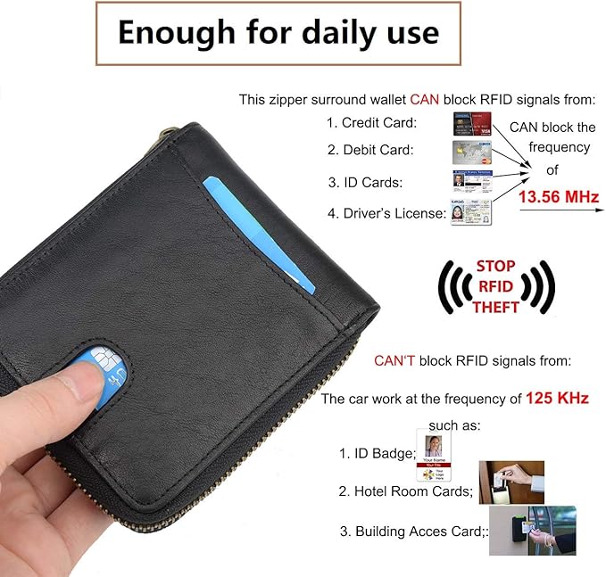 Genuine Leather Zipper Wallet With Coin Pocket, RFID Blocking Zip Around Front Pocket Bifold Wallet, Gift for Men
