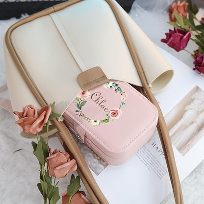 Personalized Jewelry Box for Women, Custom Travel Jewelry Case with Name and Birth Flower, Leather Jewelry Box for Rings, Earrings, Necklaces, Personalized Gifts for Women