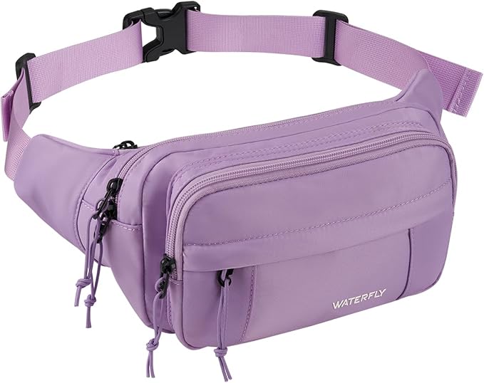 WATERFLY Fanny Pack Waist Packs: Large Crossbody Fanny Packs for Women Men with 5 Zipper Pockets Adjustable Strap Waist Bags Hip Pack for Traveling Cycling Running Hiking-Purple