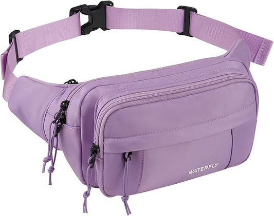 WATERFLY Fanny Pack Waist Packs: Large Crossbody Fanny Packs for Women Men with 5 Zipper Pockets Adjustable Strap Waist Bags Hip Pack for Traveling Cycling Running Hiking-Purple