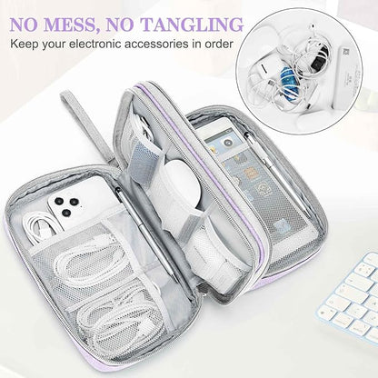 FYY Electronic Organizer, Large Travel Cable Organizer Bag Pouch Electronic Accessories Carry Case Portable Waterproof Double Layers All-in-One Storage Bag for Cable, Cord, Charger, Light Purple