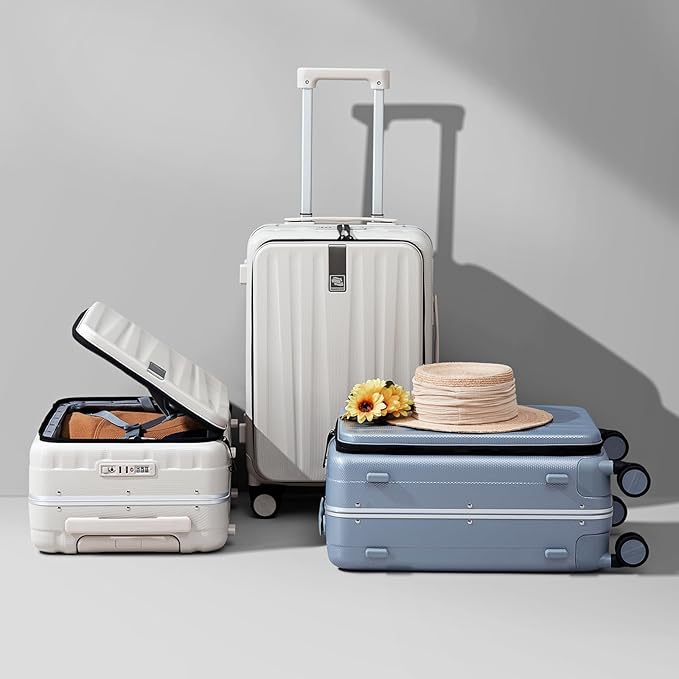 Hanke 20 Inch Carry On Suitcase PC Hardshell Luggage Top Open Aluminum Frame Rolling Suitcases with Wheels Travel Luggage for Woman Men Gifts.(Grey)